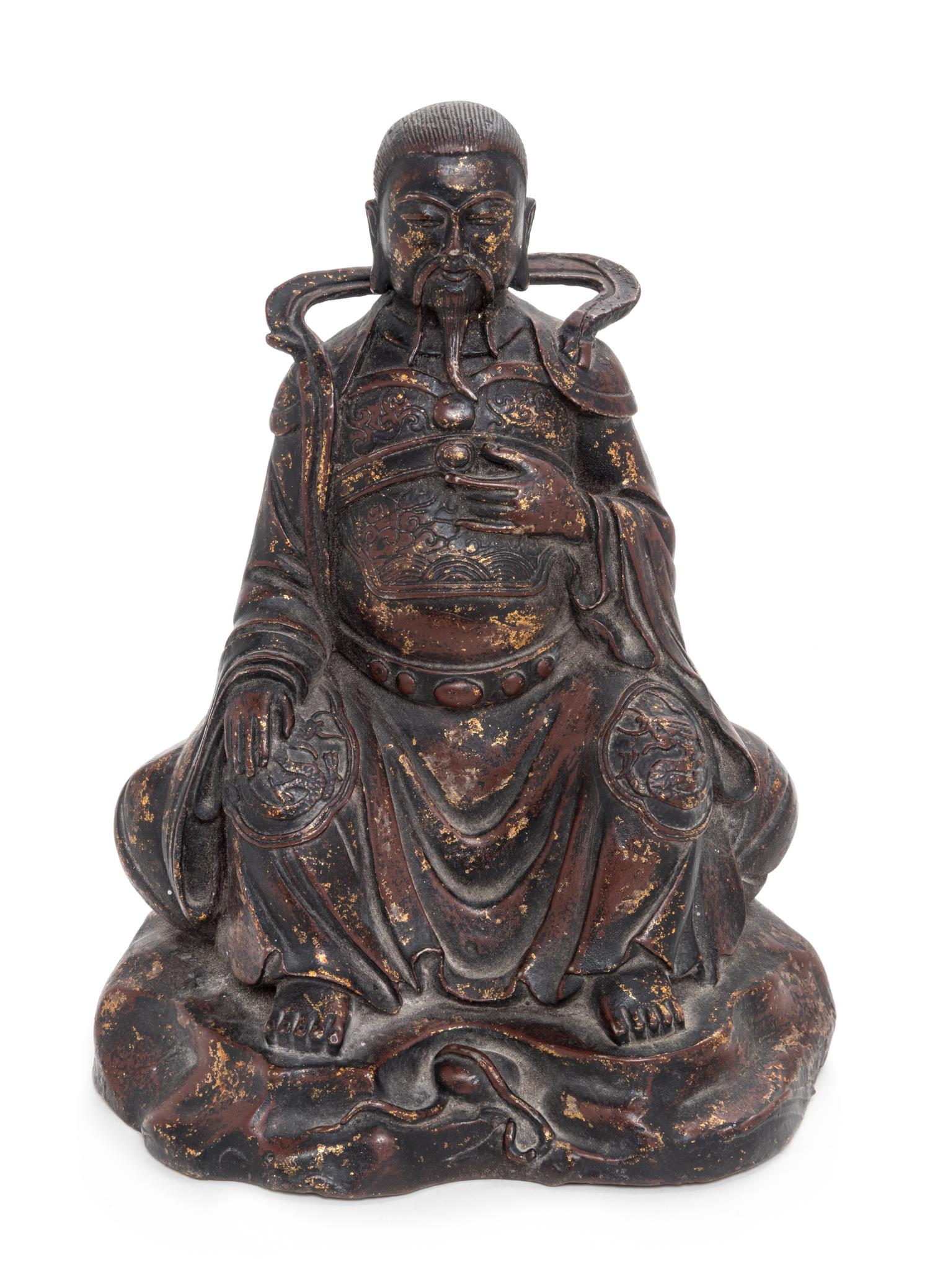 A Gilt Lacquered Bronze Figure of a Daoist Immortal, Zhen Wu Height 10 inches. — MING DYNASTY (1368-1644)