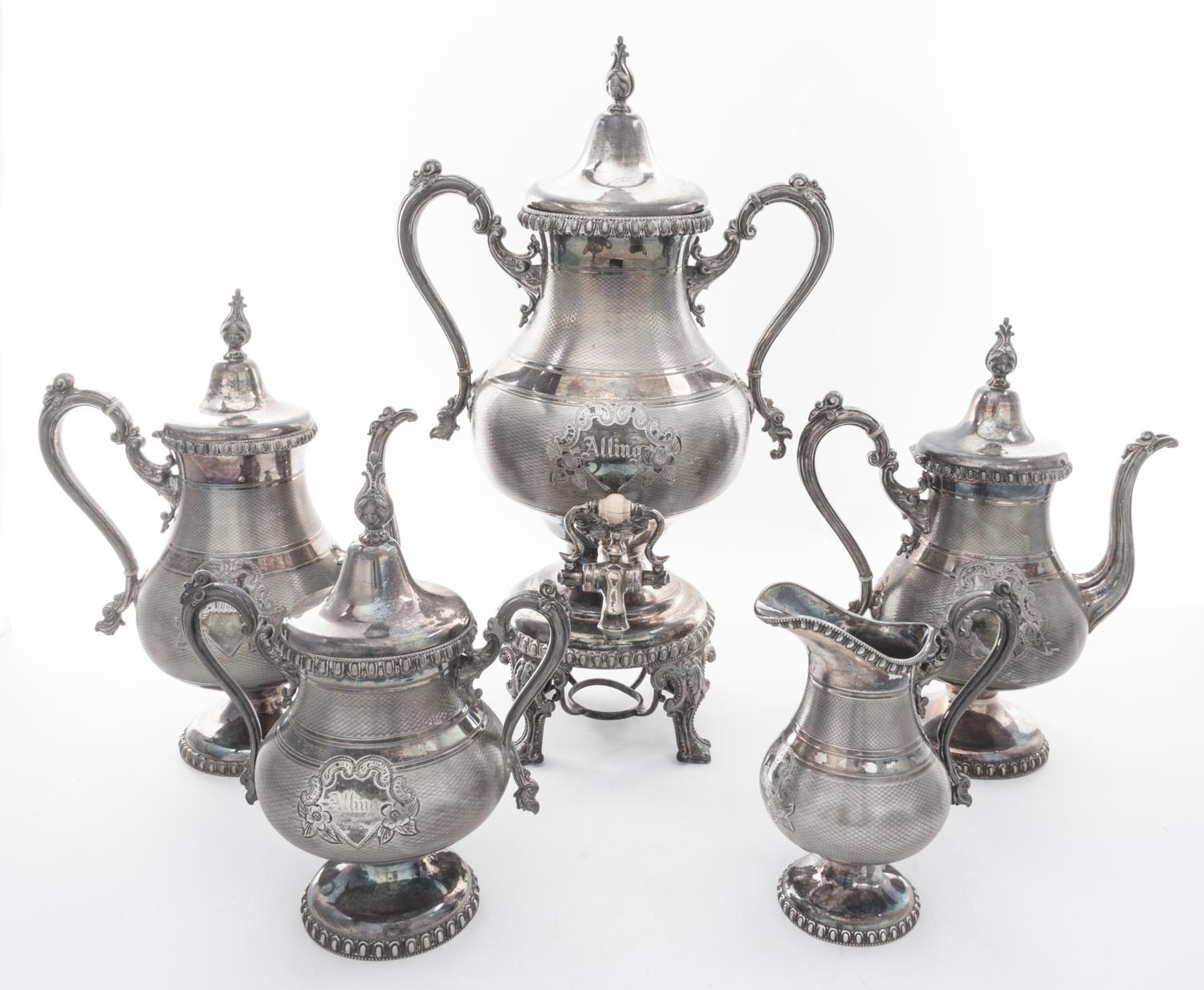 A Meriden Brittania Silver-plate Tea and Coffee Set Height of tallest 18 1/4 inches. — 19TH CENTURY