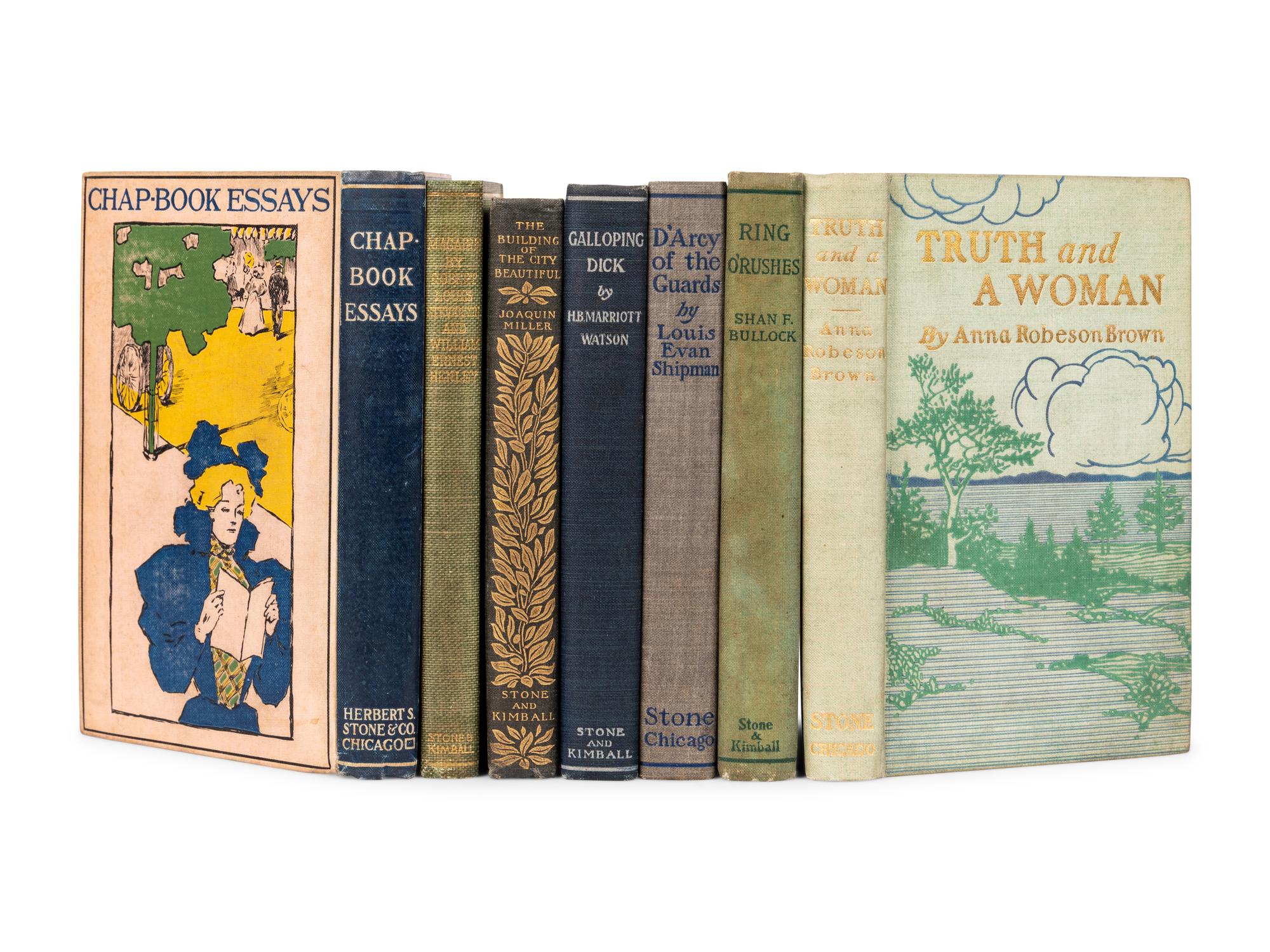 [PUBLISHER'S TRADE BINDINGS - AMERICAN]. A group of 7 bindings designed for publishers Stone or Stone & Kimball, comprising: