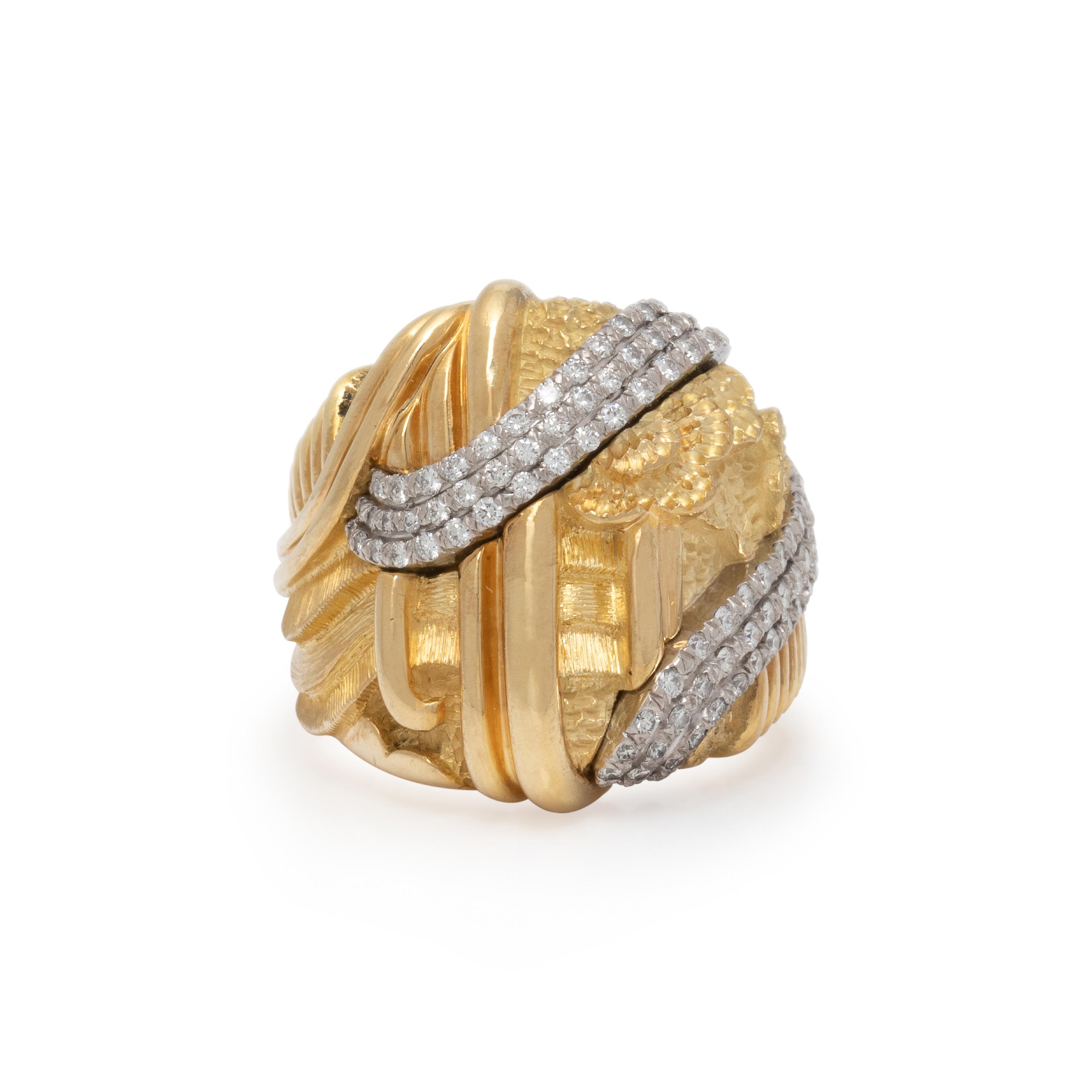 HENRY DUNAY, YELLOW GOLD, PLATINUM, AND DIAMOND RING