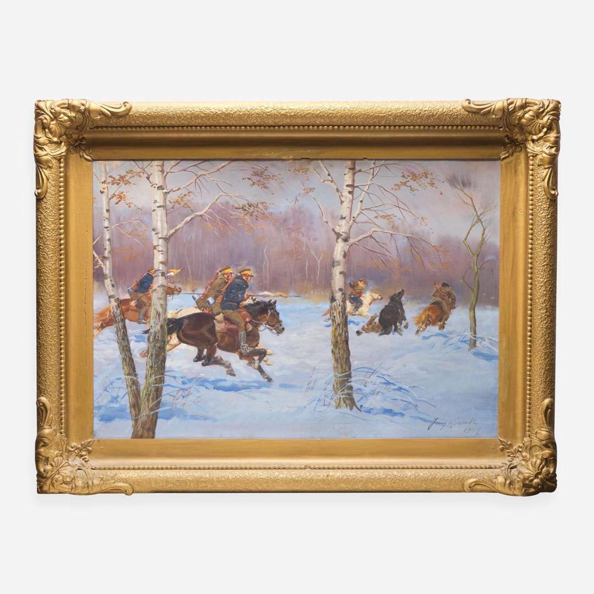Jerzy Kossak (Polish, 1886-1955) Hunting in the Snow