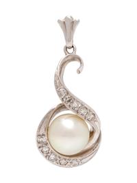 A White Gold, Cultured Pearl and Diamond Pendant,
