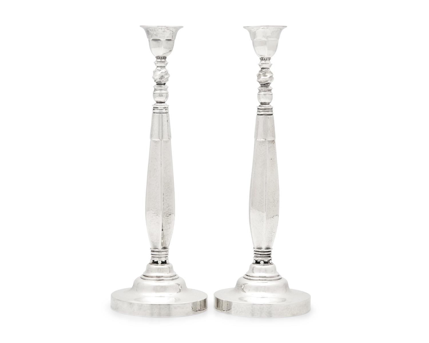 A Pair of Johan Rohde Designed Georg Jensen Silver Candlesticks