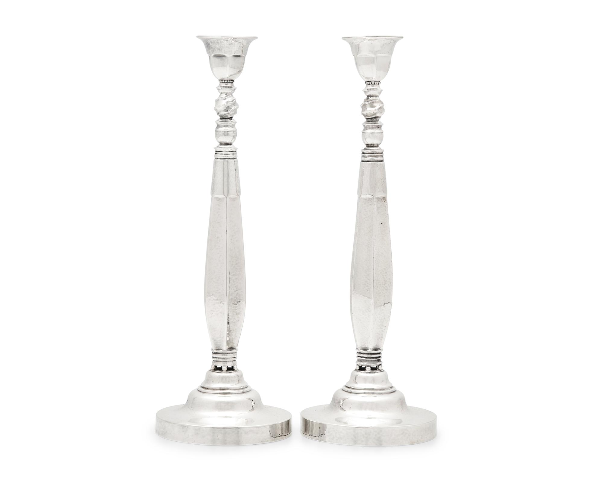A Pair of Johan Rohde Designed Georg Jensen Silver Candlesticks