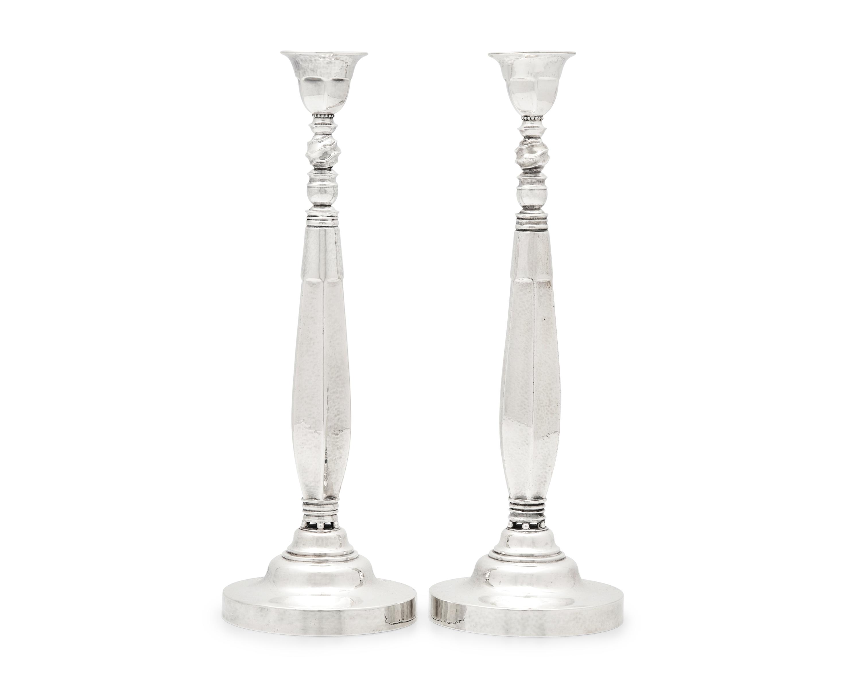A Pair of Johan Rohde Designed Georg Jensen Silver Candlesticks