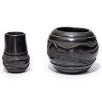Carved Blackware Pottery Jars, Carved with Avanyu
