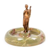 Three Art Deco Onyx and Bronze Figural Vide Poches