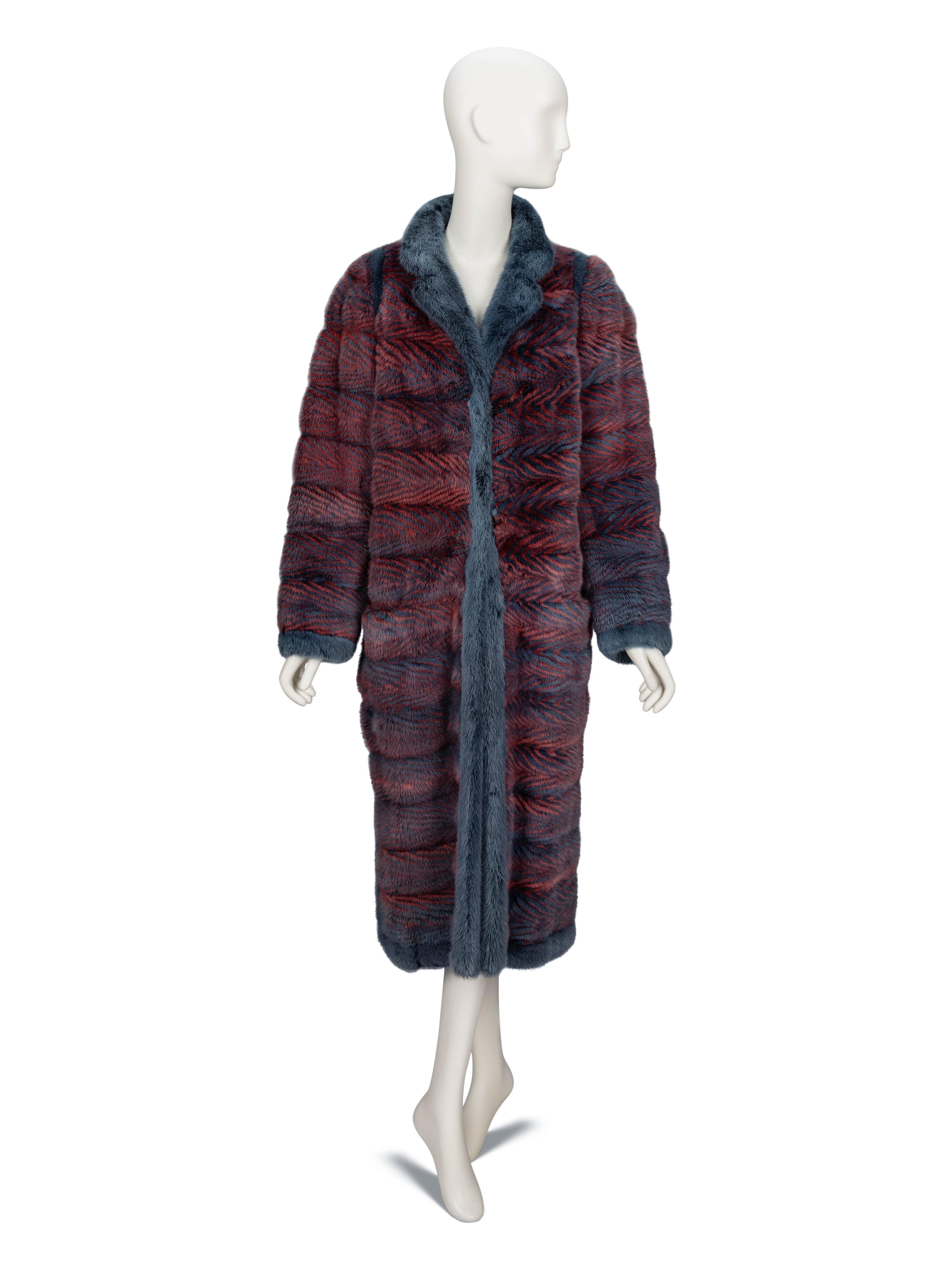 Givenchy, Red & Blue Chevron-Dyed Mink Fur Coat