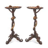 A Pair of Italian Carved and Parcel Gilt "Grotto" Style Tables