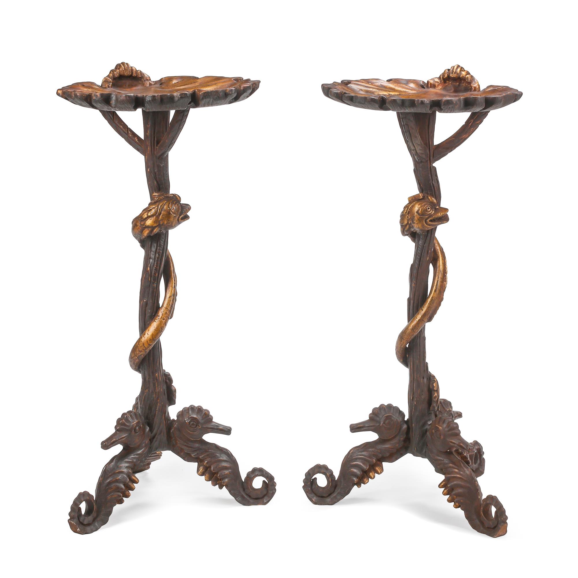 A Pair of Italian Carved and Parcel Gilt "Grotto" Style Tables