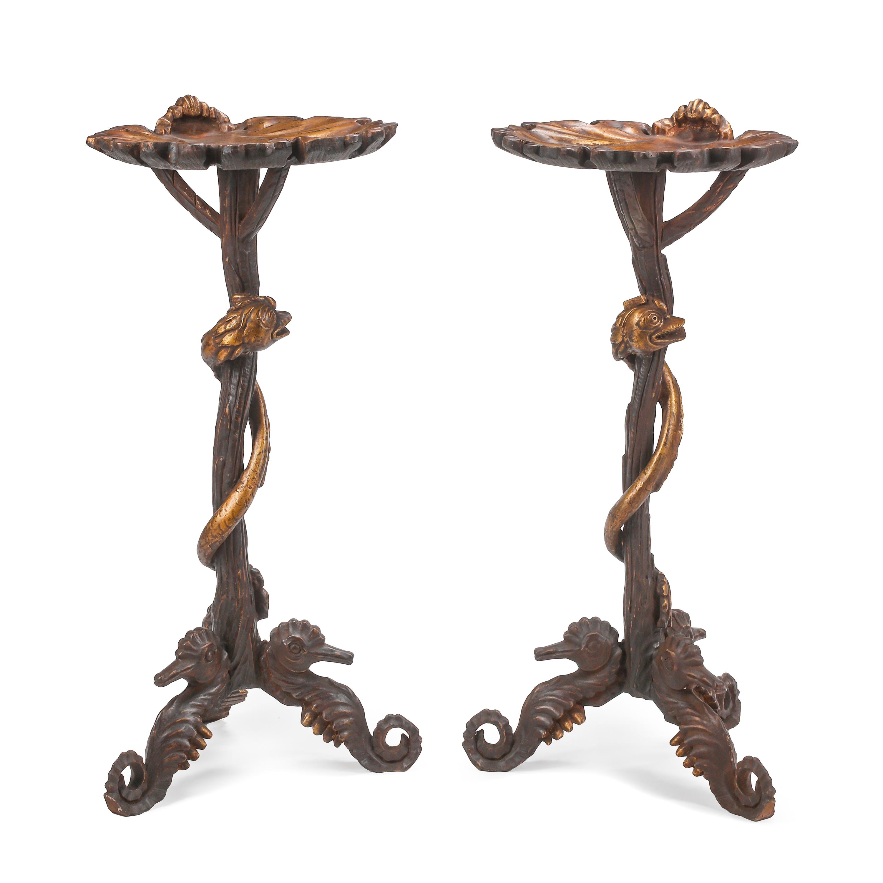 A Pair of Italian Carved and Parcel Gilt "Grotto" Style Tables