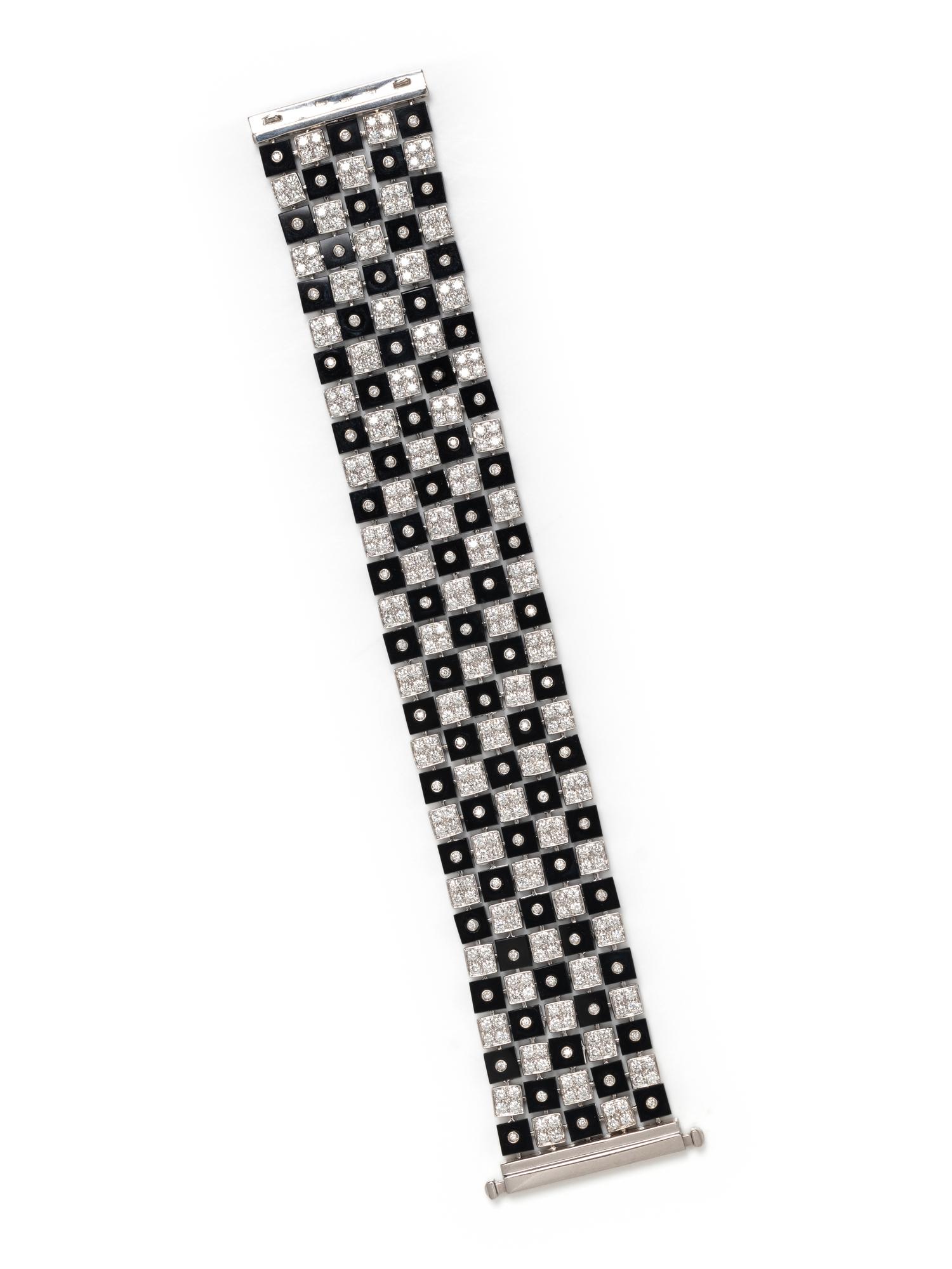 WHITE GOLD, DIAMOND AND ONYX CHECKERBOARD BRACELET