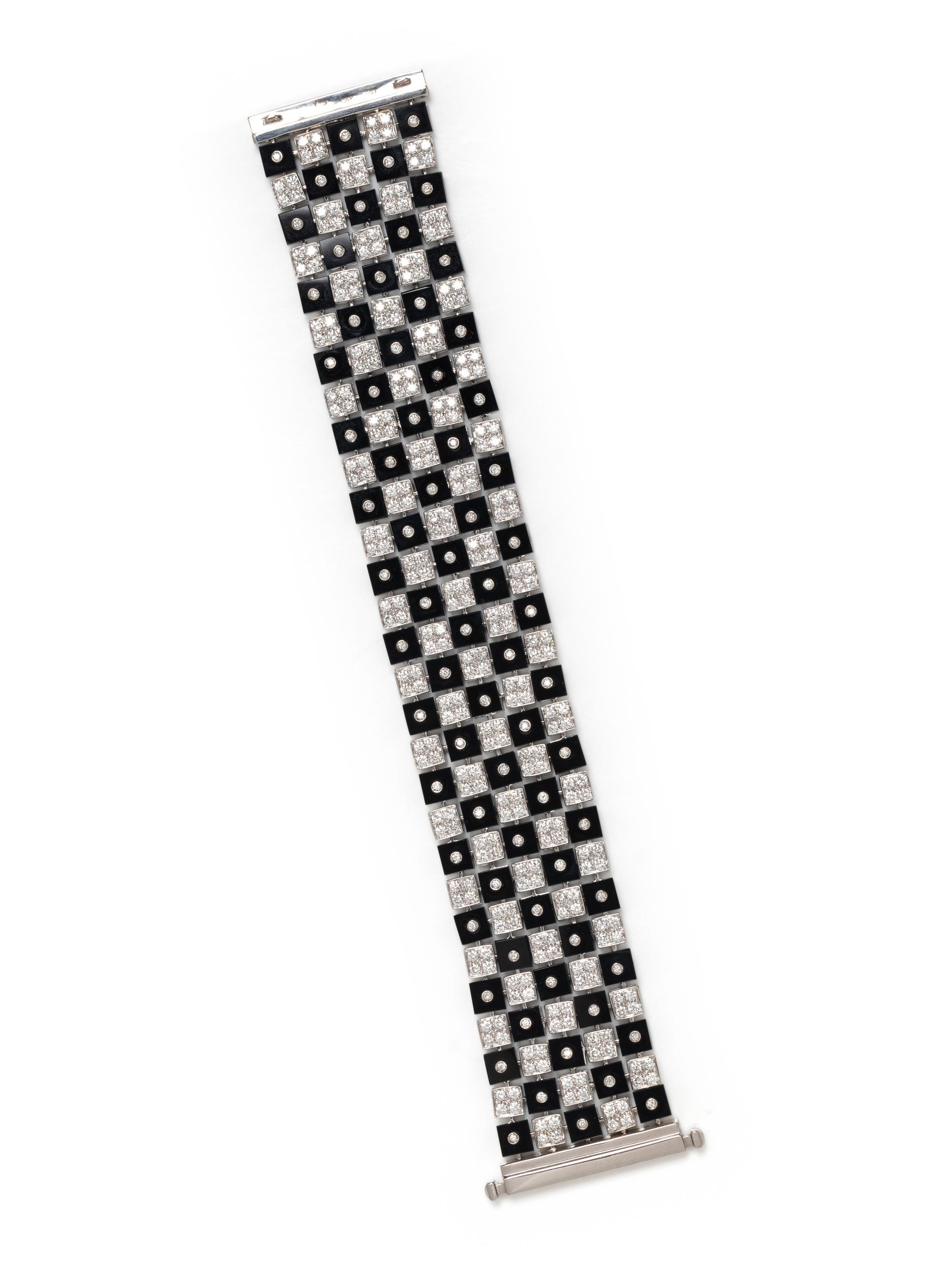 WHITE GOLD, DIAMOND AND ONYX CHECKERBOARD BRACELET