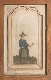 A French Painted Canvas Four-Panel Floor Screen