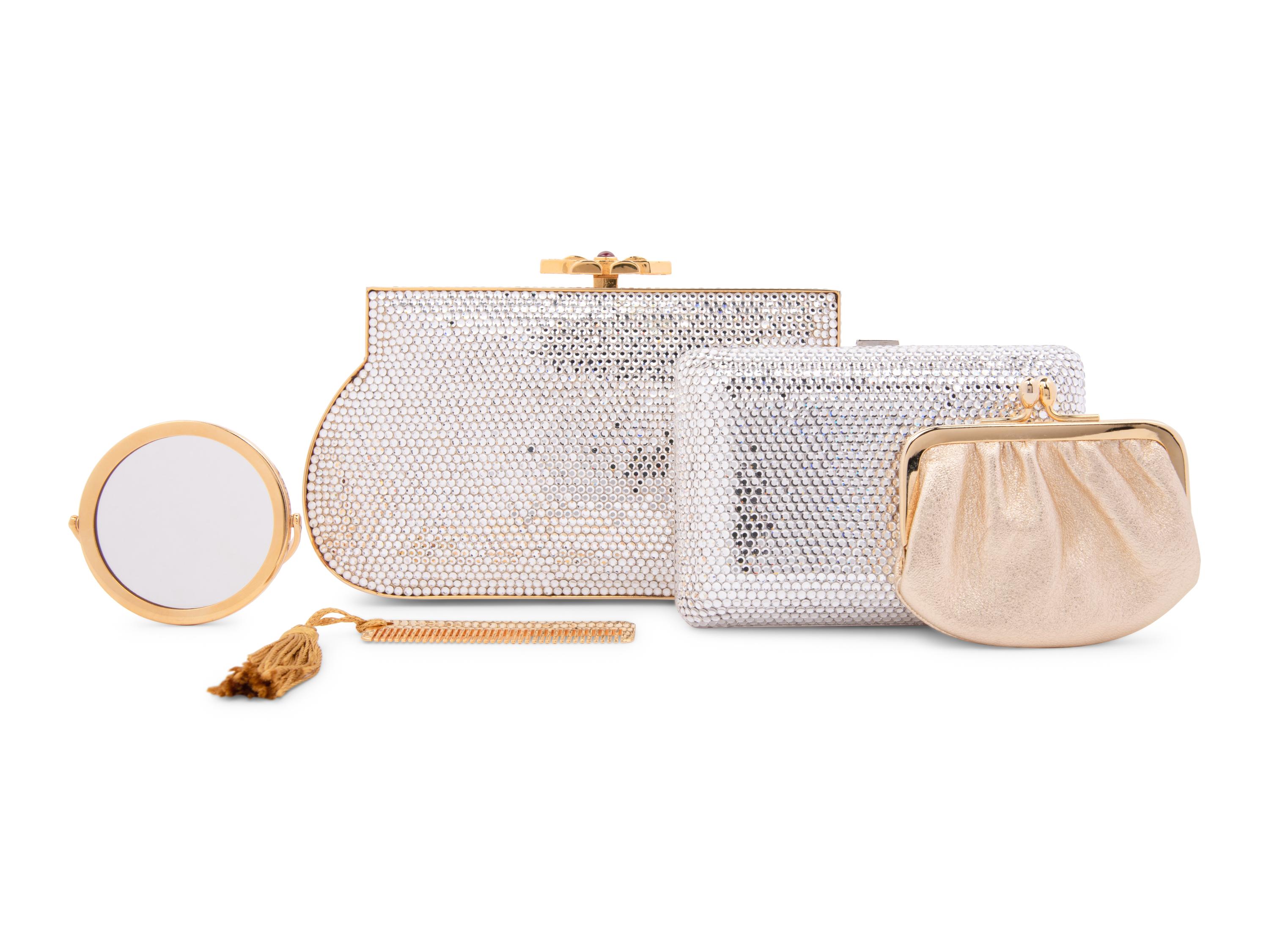 Two Judith Leiber Clear Crystal Minaudières