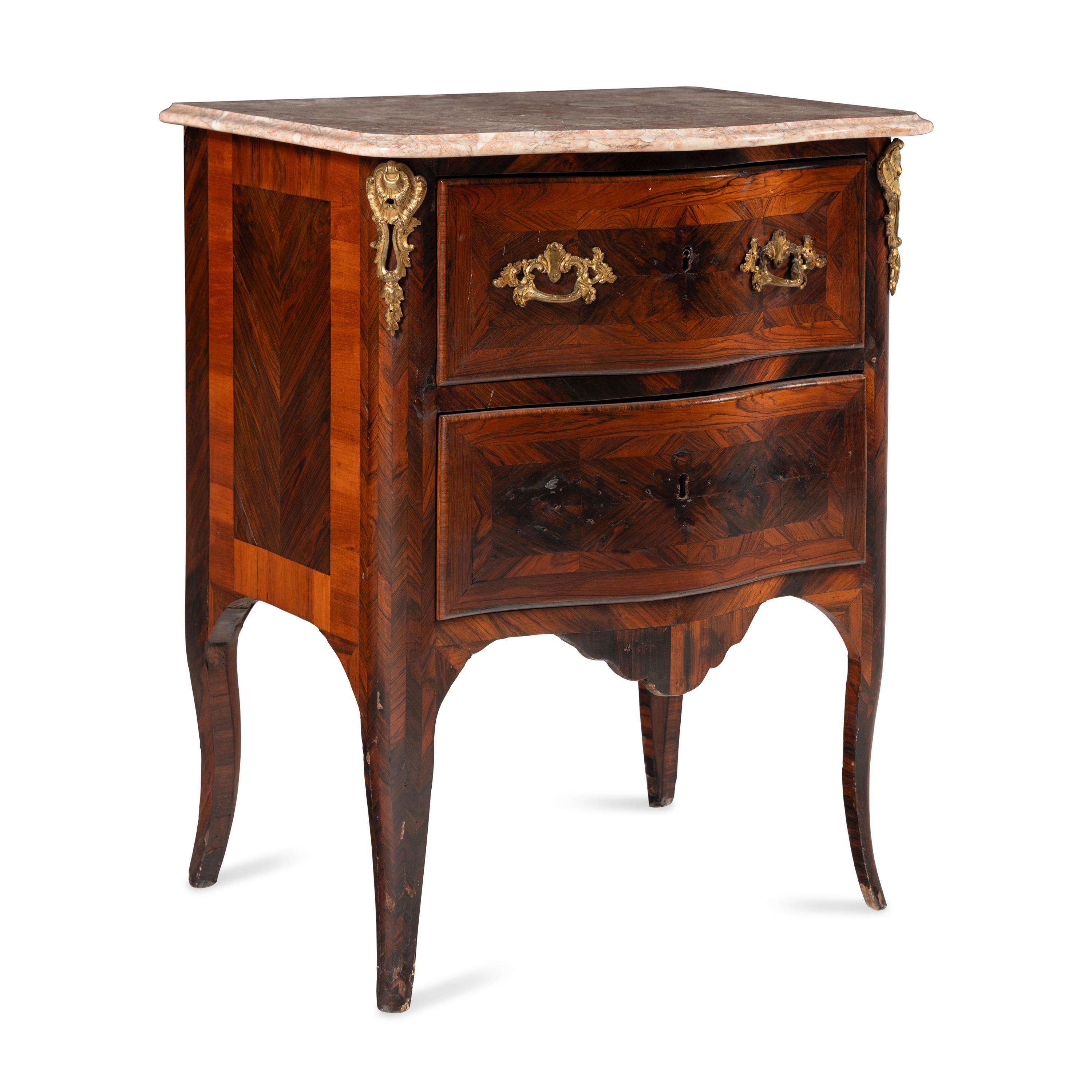 A Louis XV Gilt Bronze Mounted Marble-Top Small Commode