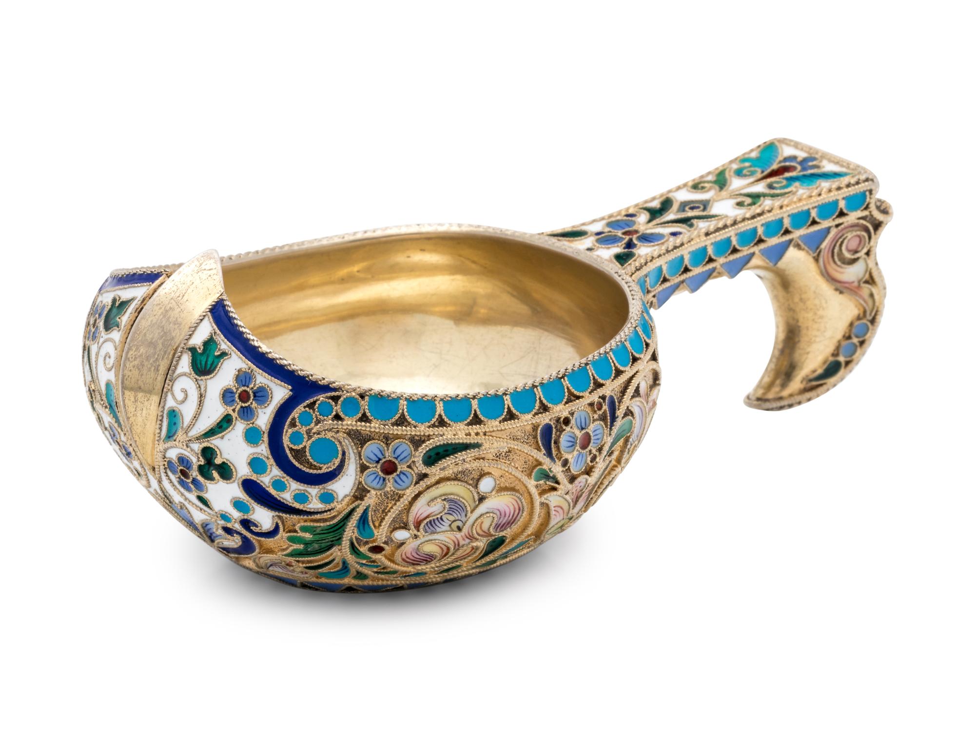 A Russian Silver-Gilt and Enamel Kovsh