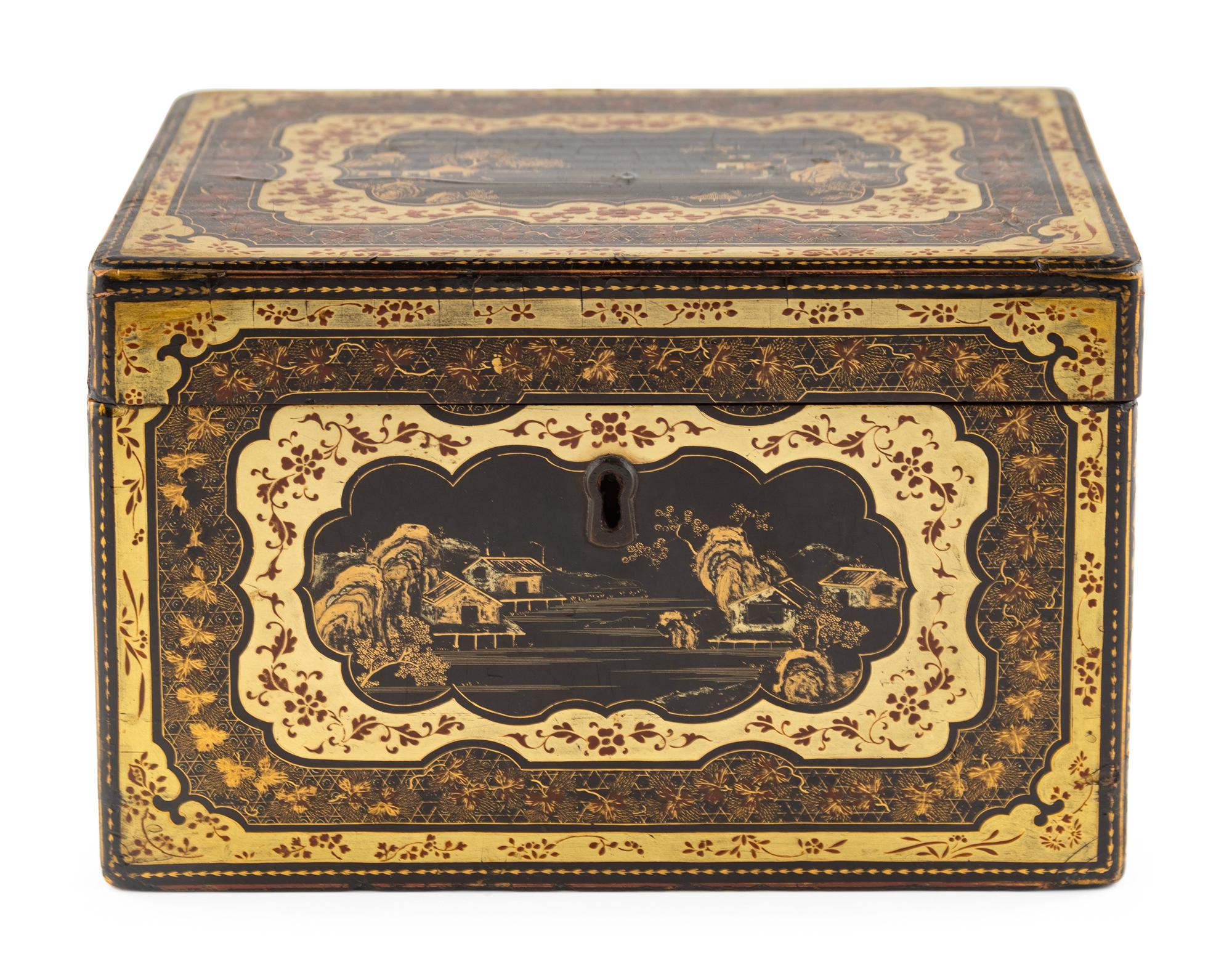 A Chinese Export Lacquer Tea Caddy