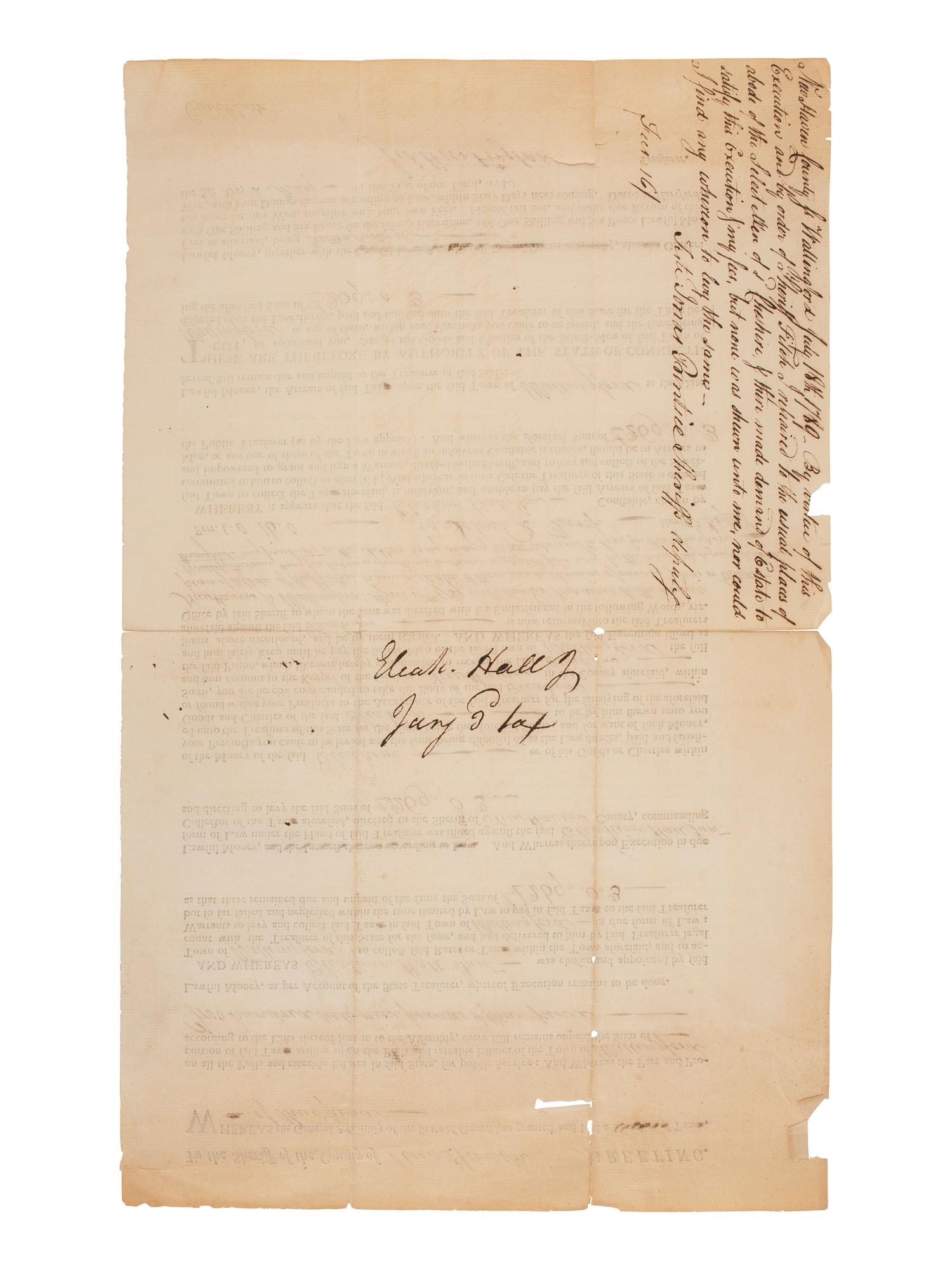[REVOLUTIONARY WAR]. TRUMBULL, Jonathan (1710-1785). Signed military appointment.