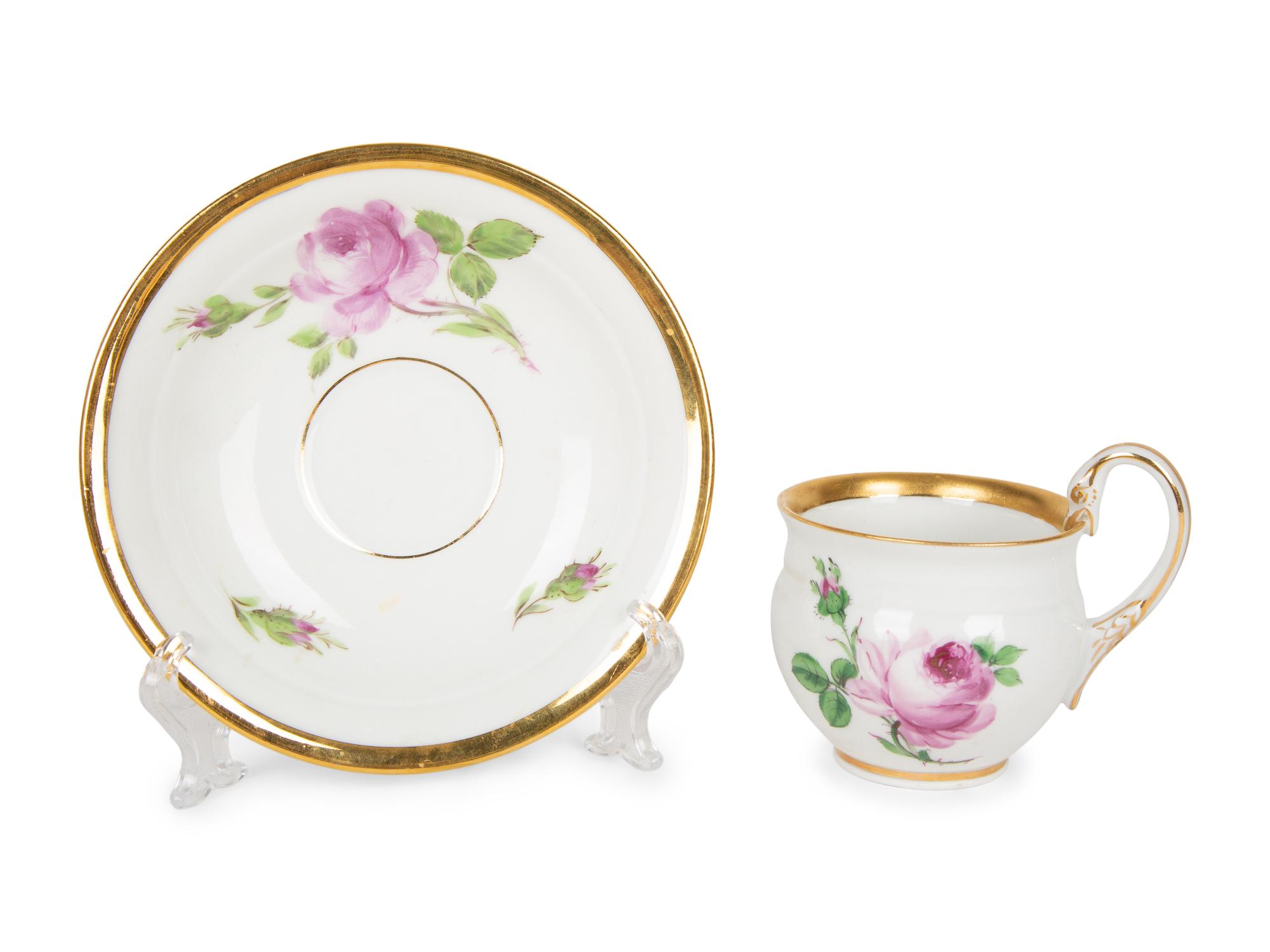 Ten Meissen and Style of Porcelain Teacups and Saucers — 19TH/20TH CENTURY