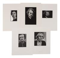 [PORTRAITS—AUTHORS]. Group of 27 wood-engraved portraits of authors (including duplicates and proof variants) from various works or suites by Barry Moser, various sizes and papers, EACH SIGNED BY MOSER in pencil. Includes: Dante, Poe, Twain, Lewis Carroll, Stoker, Wilde, Melville, Baum, Mary Shelley, Stevenson and many others.