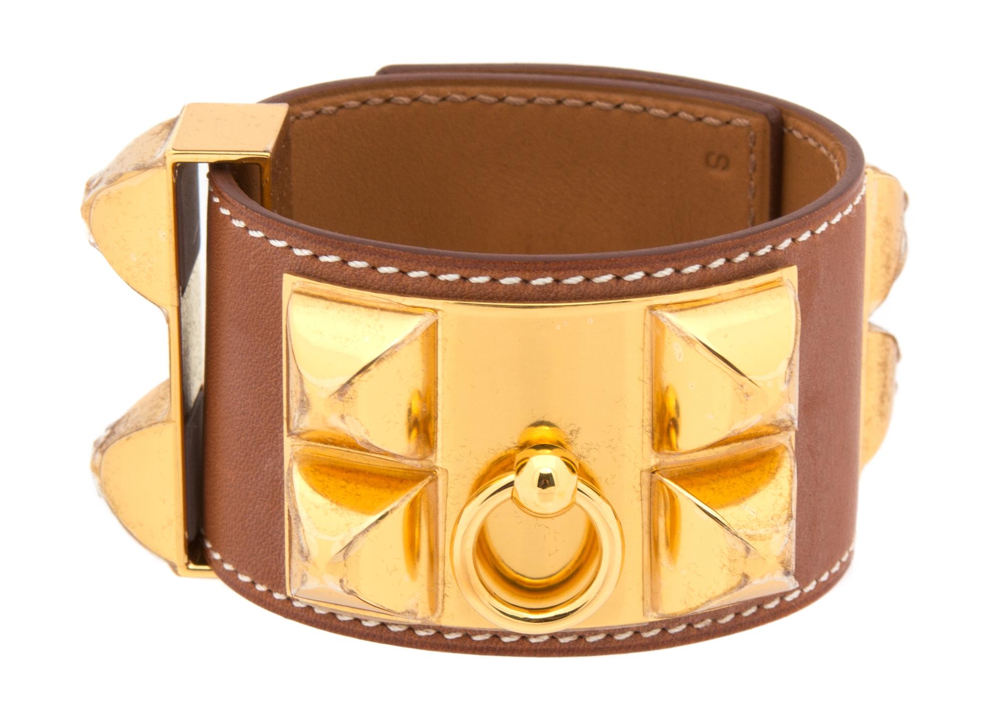 An Hermès Barenia Leather Collier de Chien Bracelet, 8" x 1.5".