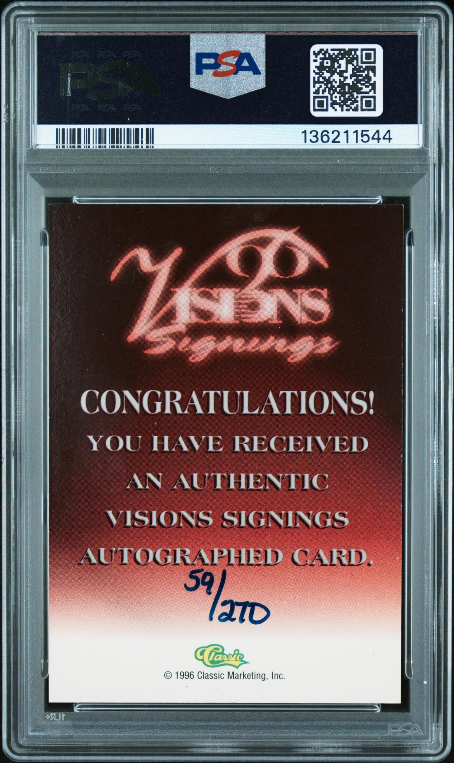 A 1996 Visions Signings Hakeem Olajuwon Signed Autograph Basketball Card (PSA 6 EX-MT, 10 AUTO)