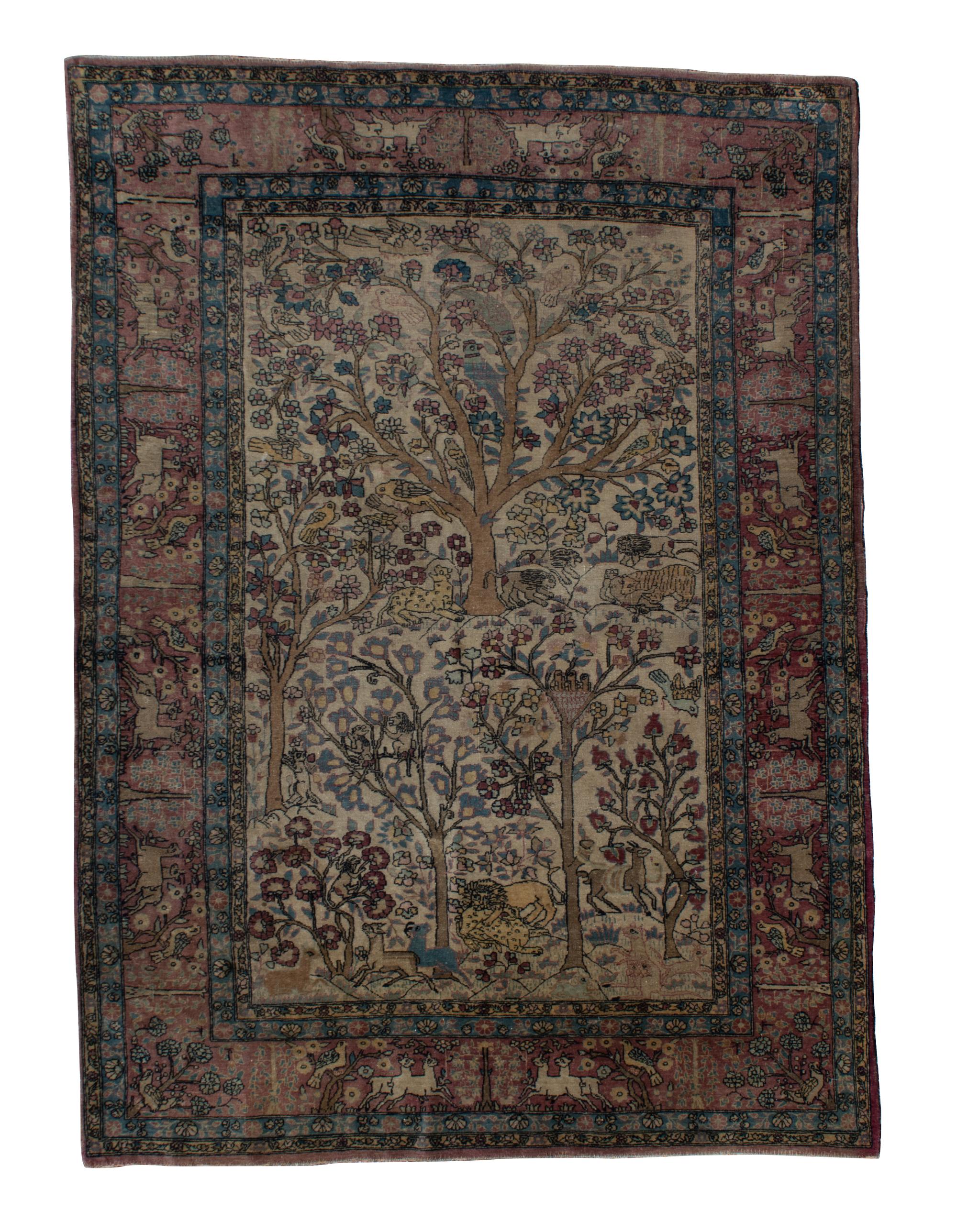 A Heriz Pictorial Tree of Life Wool Rug 4 feet 6 inches x 6 feet 8 inches. — 19TH CENTURY
