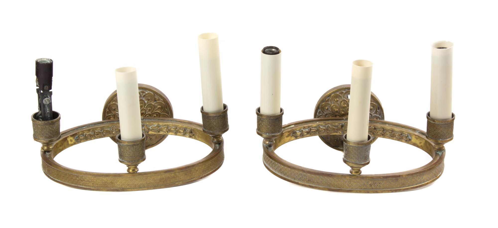 A Pair of Bronze Three-Light Sconces — 20TH CENTURY