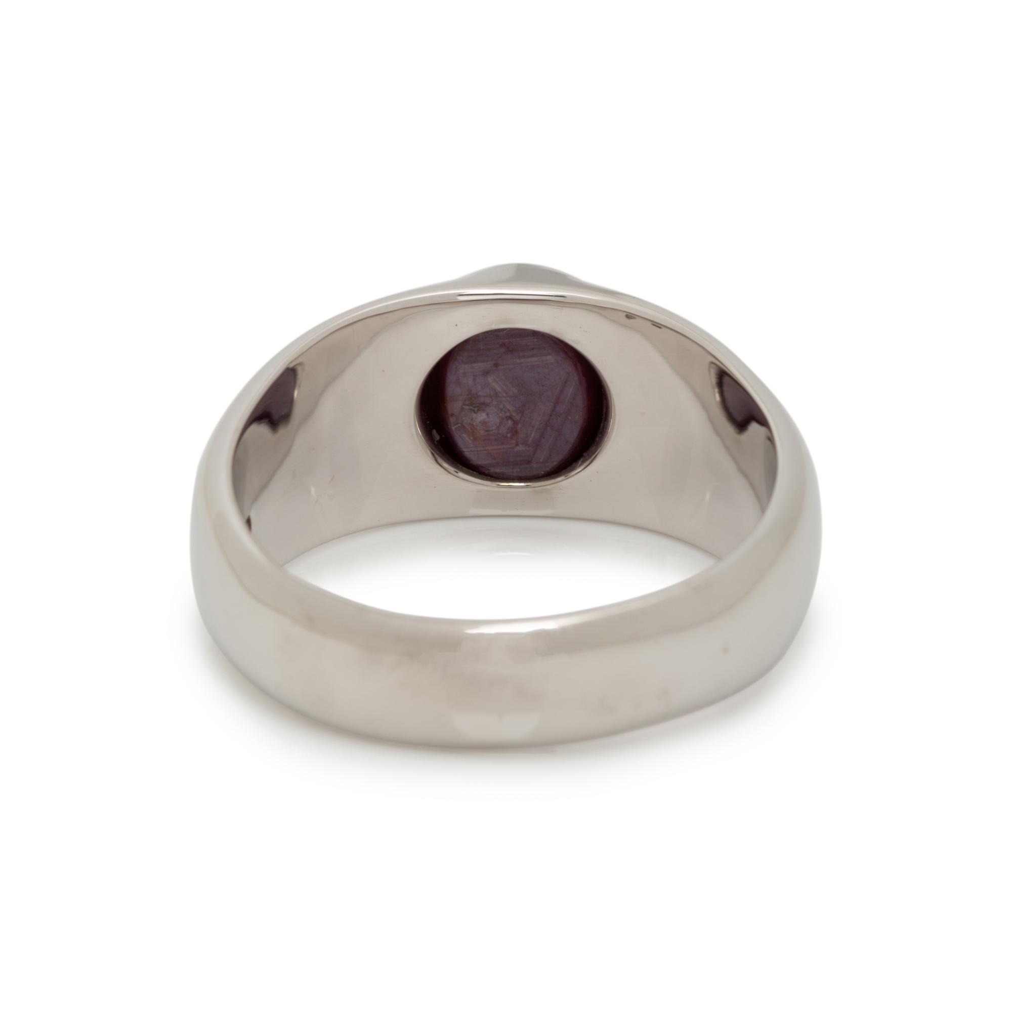WHITE GOLD, STAR RUBY AND DIAMOND RING