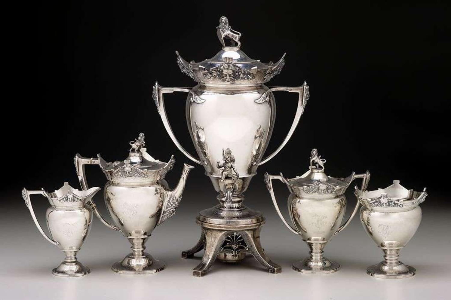 Fine five piece sterling silver tea service gorham corporation, providence, ri, 1869