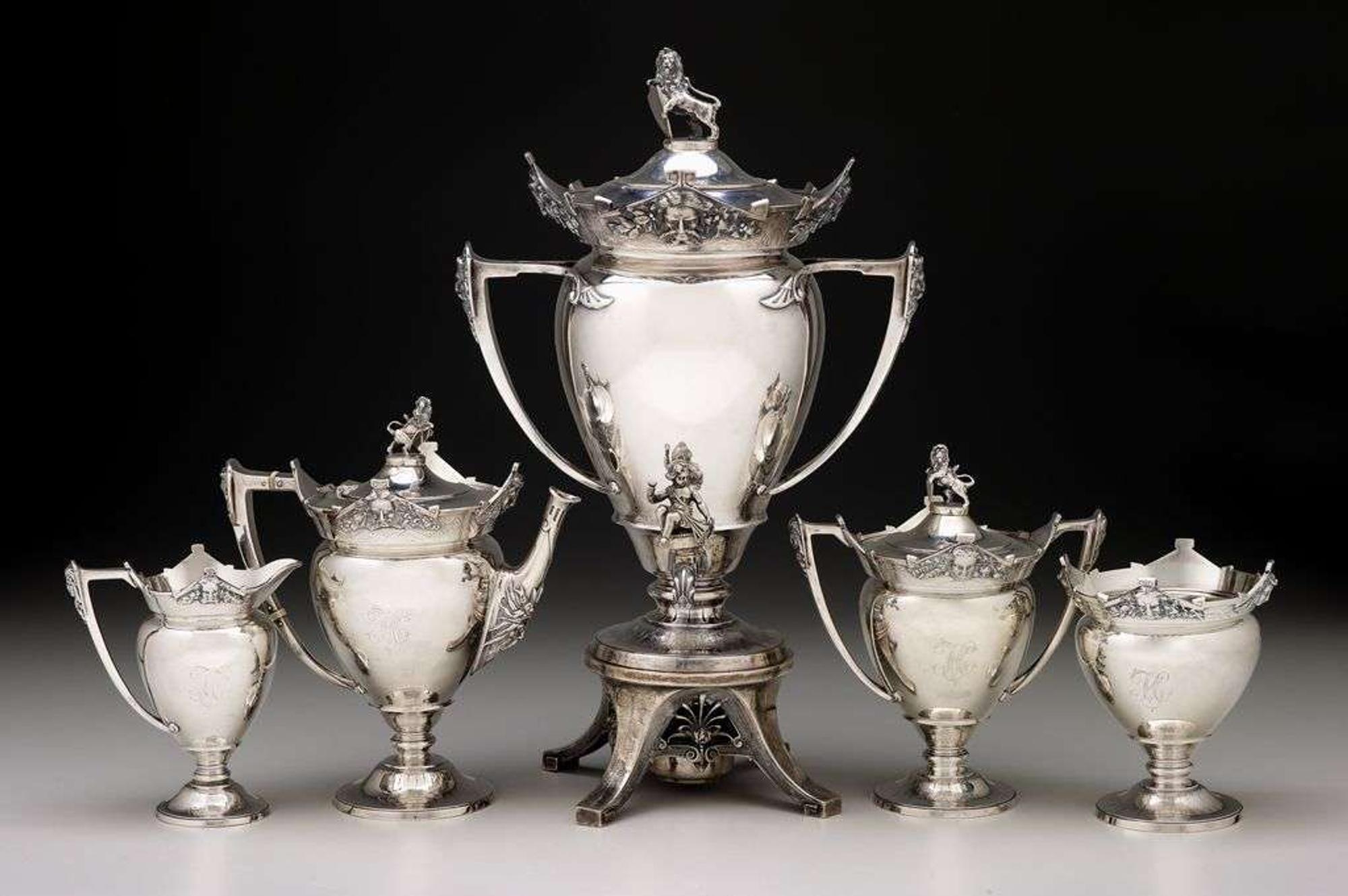 Fine five piece sterling silver tea service gorham corporation, providence, ri, 1869