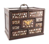An English Walnut and Oak Mother of Pearl Inlaid Desk Cabinet