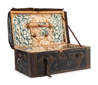[CIVIL WAR] -- [MAINE]. Tin muster roll box identified to Co. A, 19th Maine Regiment, accompanied by stage trunk identified to Maine manufacturer.