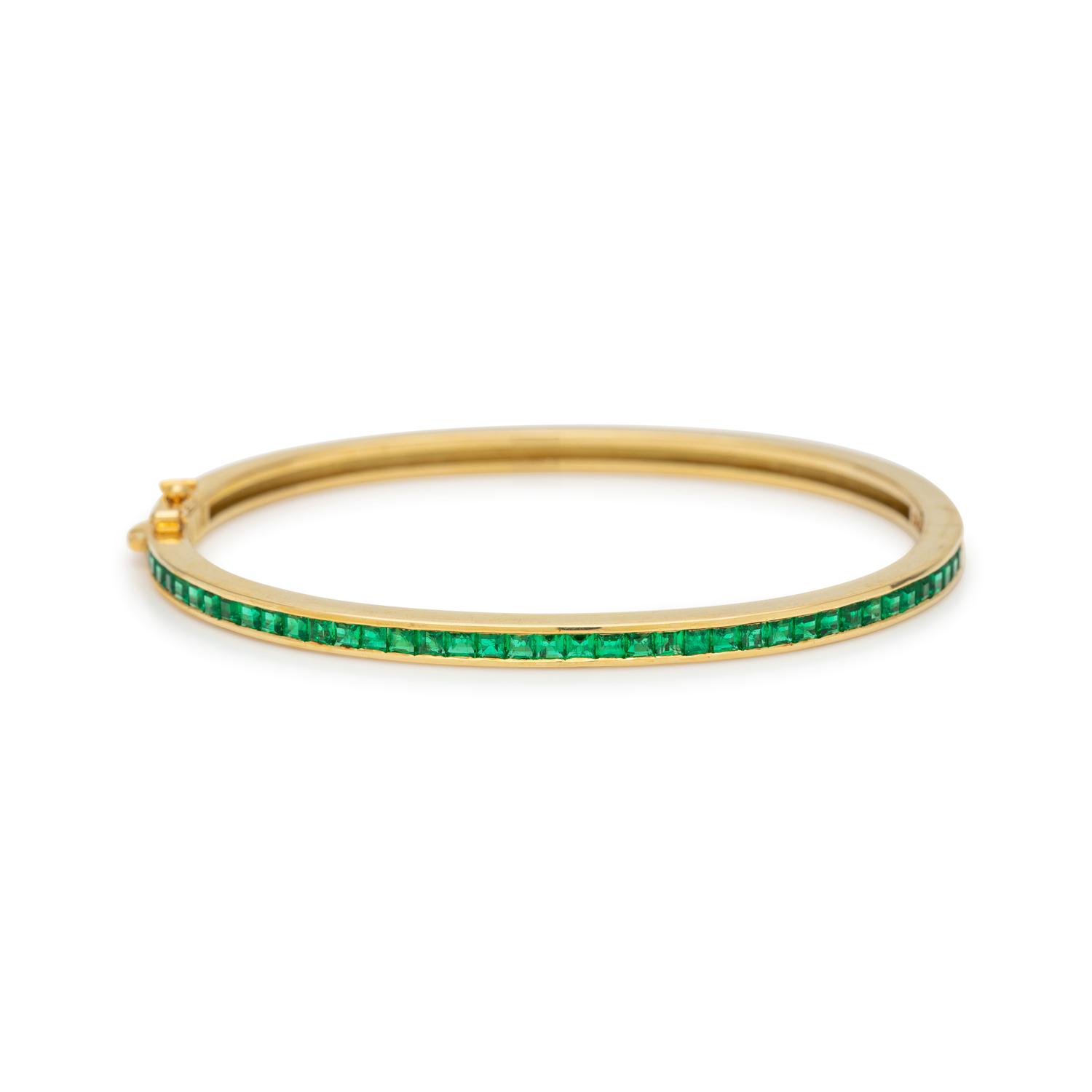 SCHLUGER, DIAMOND, SAPPHIRE AND EMERALD BANGLE BRACELET SET