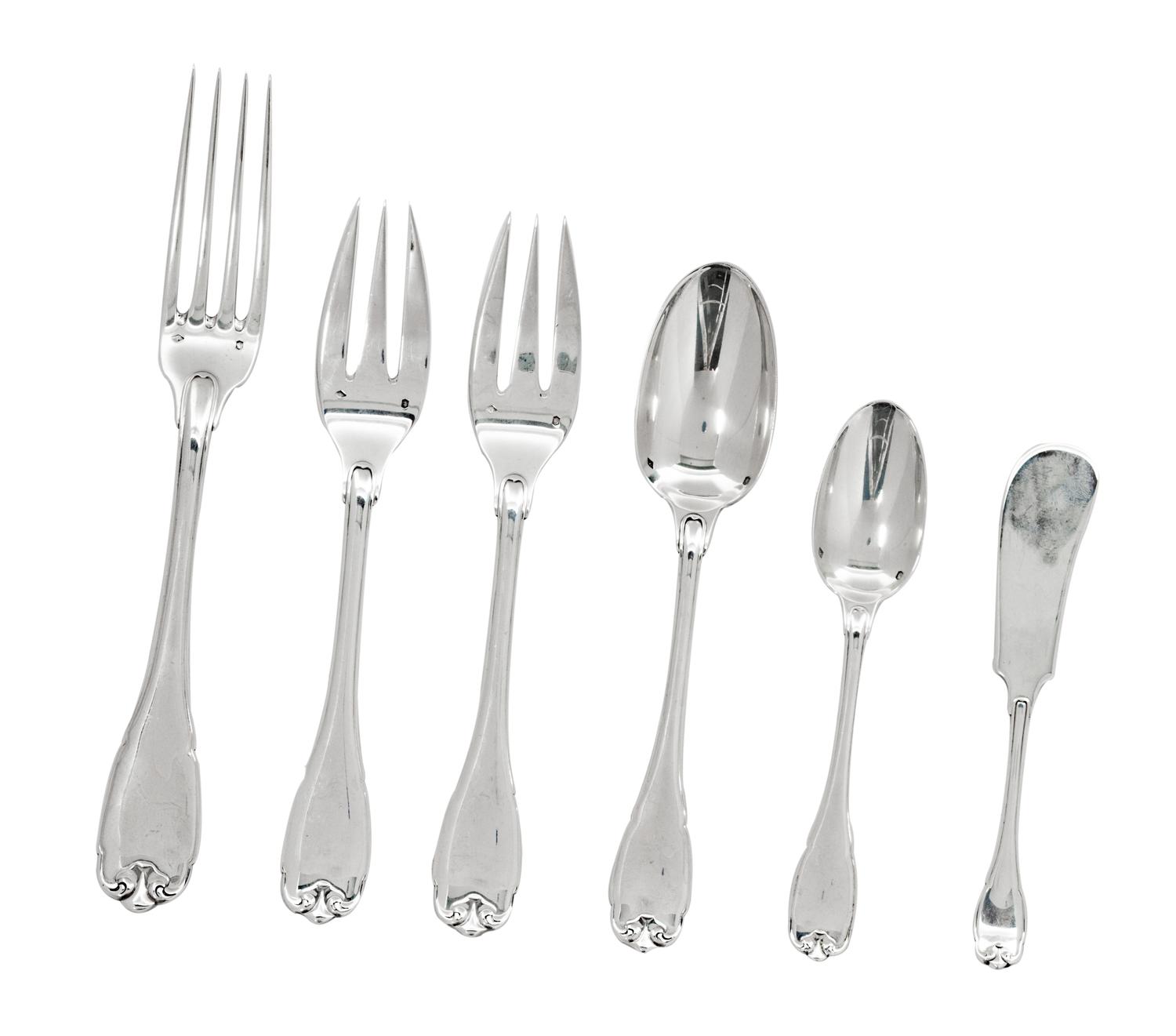 A French Silver Flatware Set for Twelve — Emile Puiforcat, Paris, France, 20th Century