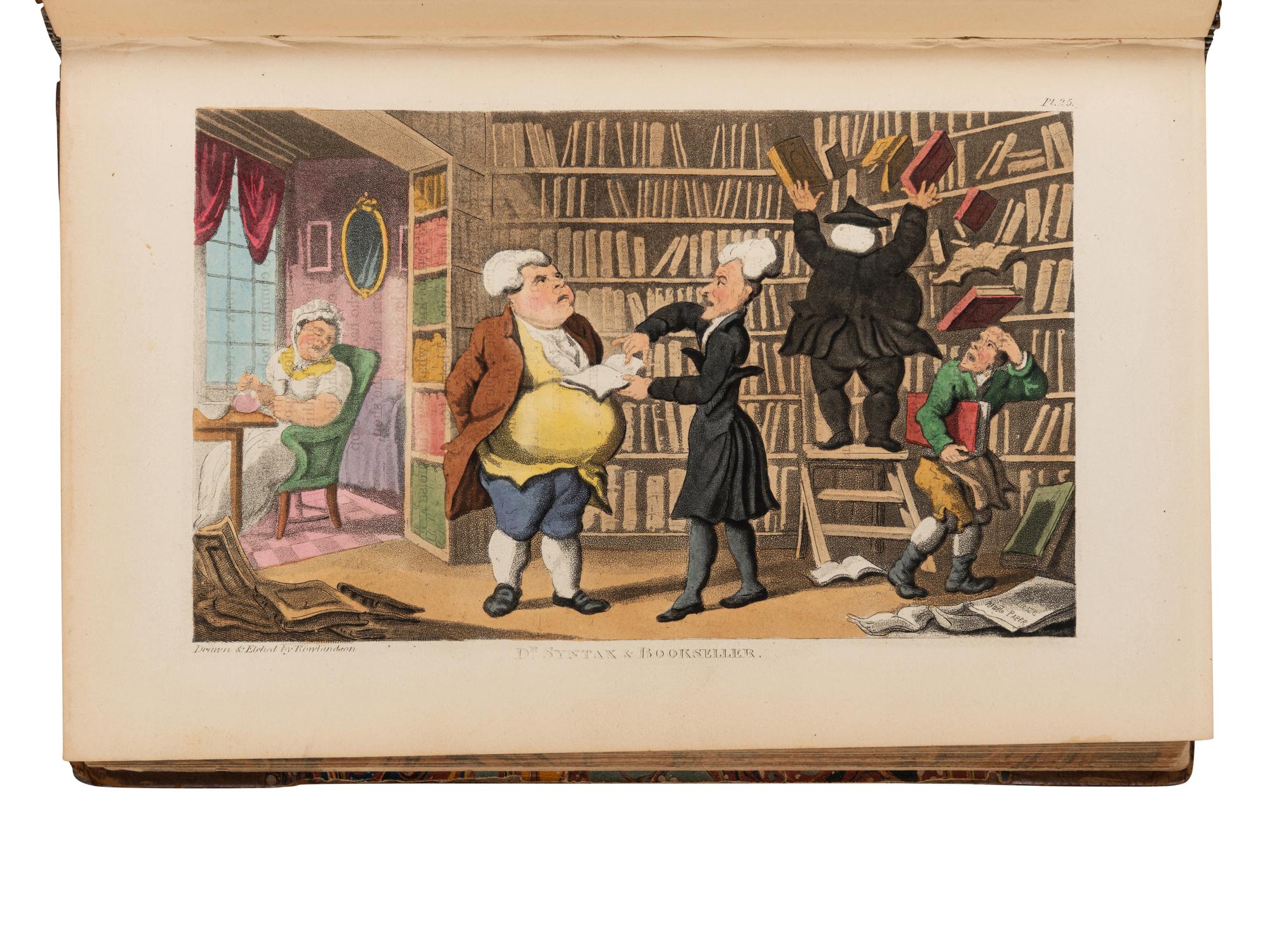 ROWLANDSON, Thomas (1757-1827), illustrator. -- COMBE, William (1741-1823). The Tour of Dr. Syntax in Search of the Picturesque. --The Second Tour of Dr. Syntax, in Search of Consolation. --The Third Tour of Dr. Syntax, in Search of a Wife . London: Nattali and Bond, [1855].