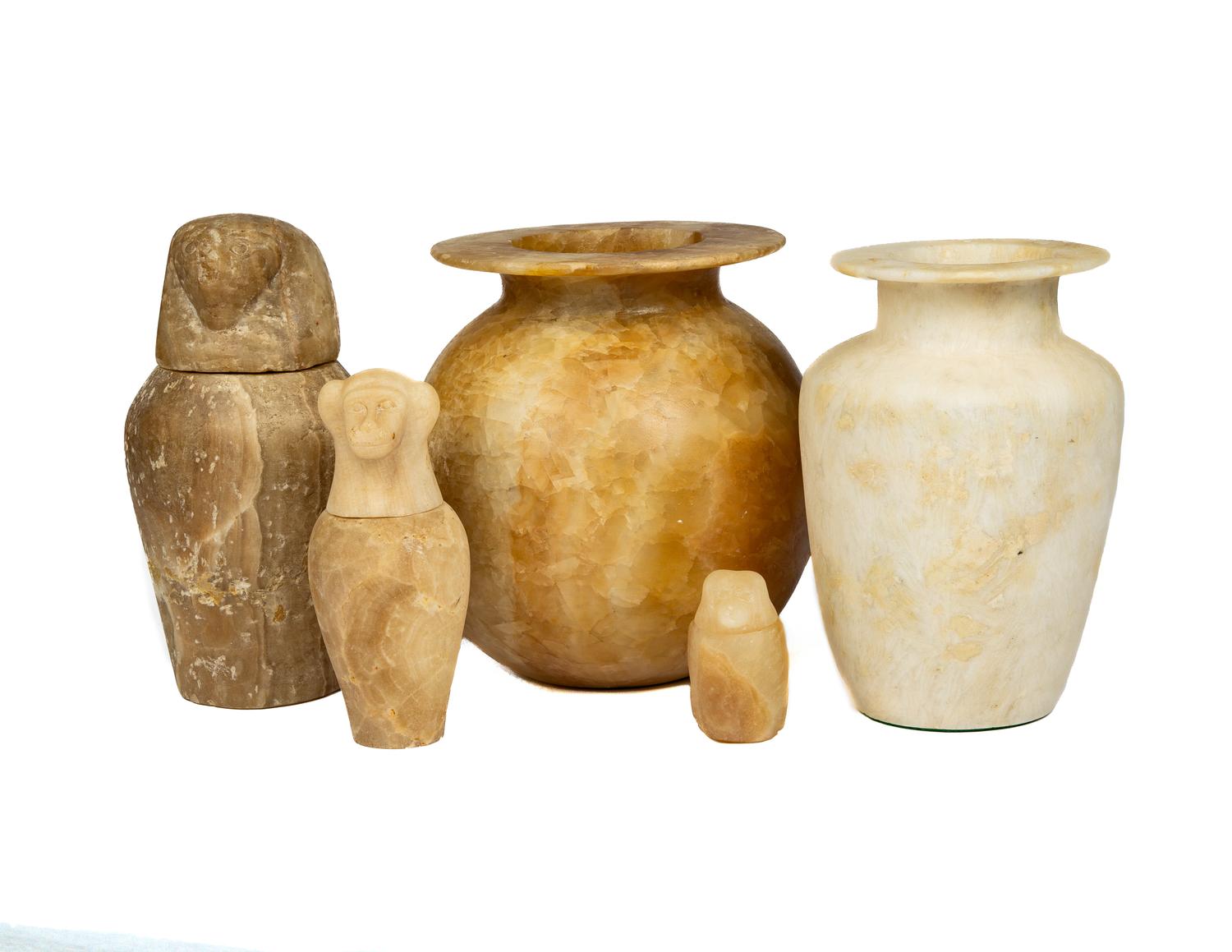 Five Egyptian Style Alabaster Jars