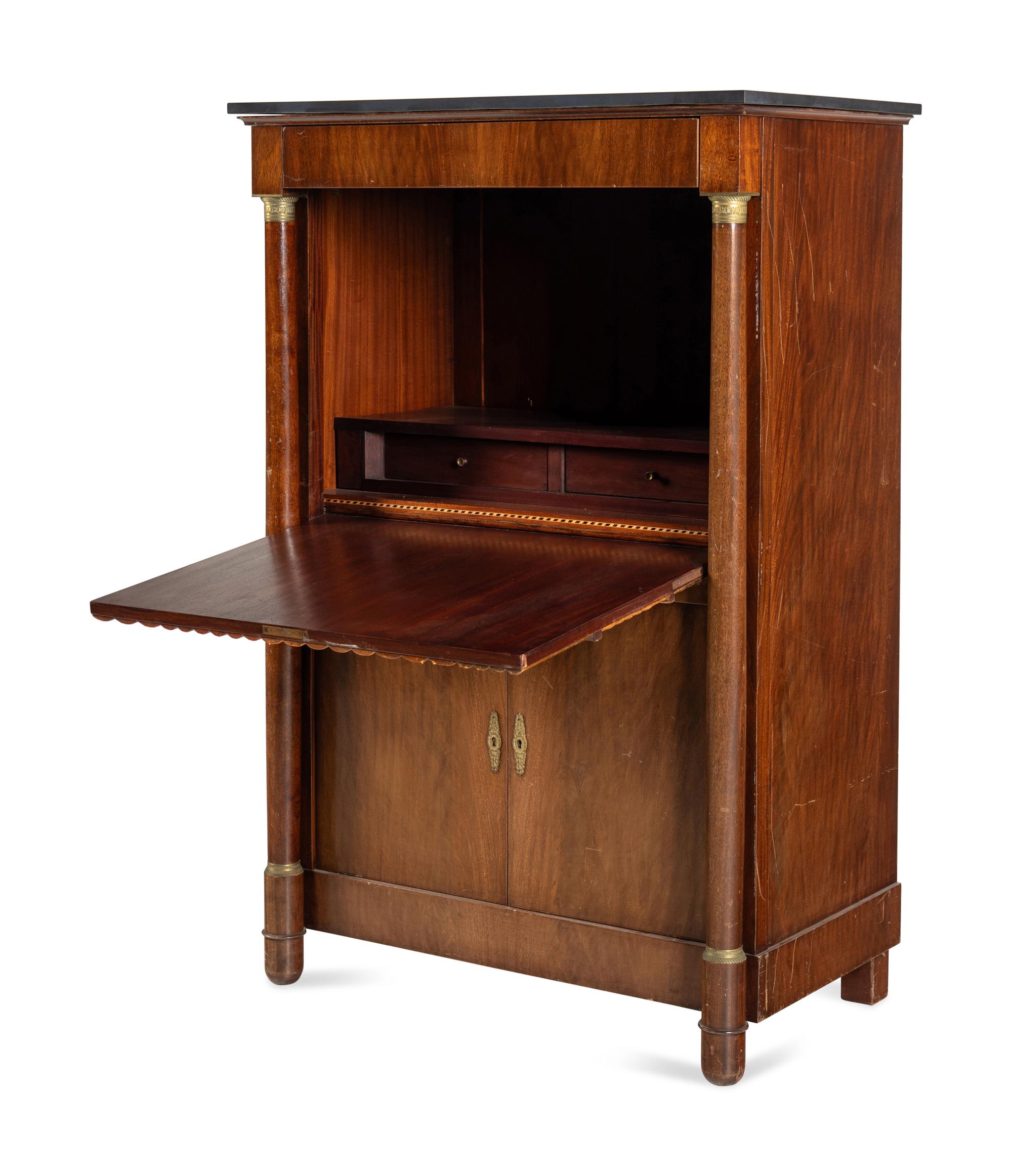 A Charles X Mahogany and Gilt-Metal Mounted Slate-Top Secrétaire à Abattant