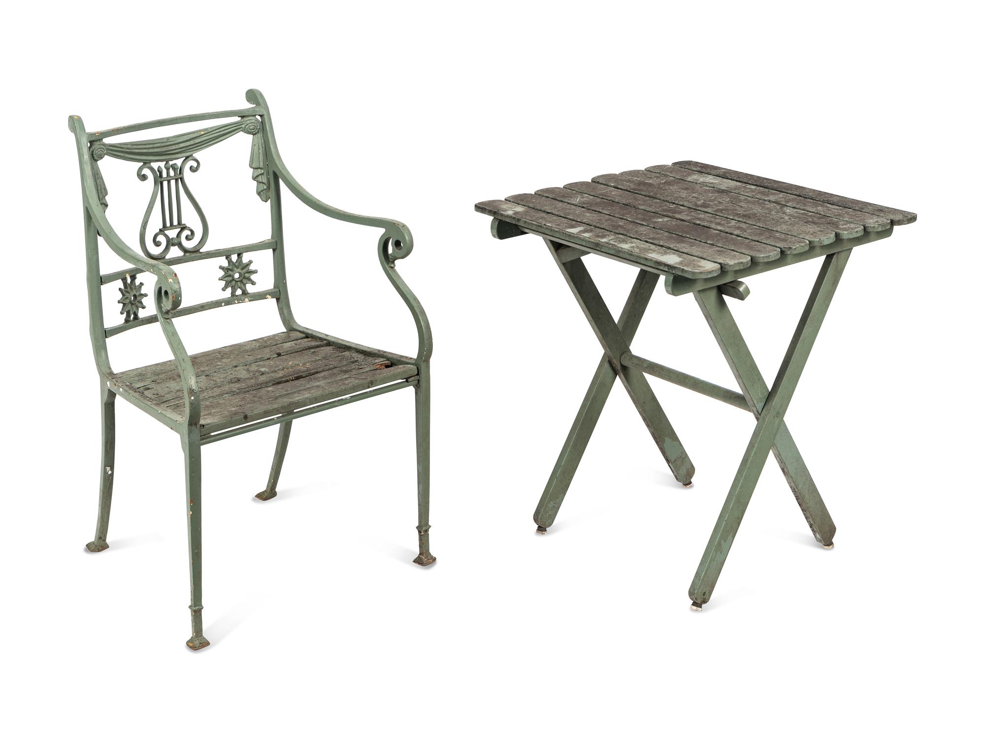 A Painted Metal Garden Furniture Suite