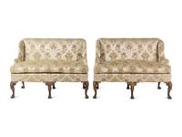 A Pair of George II Style Parcel-Gilt Walnut Settees