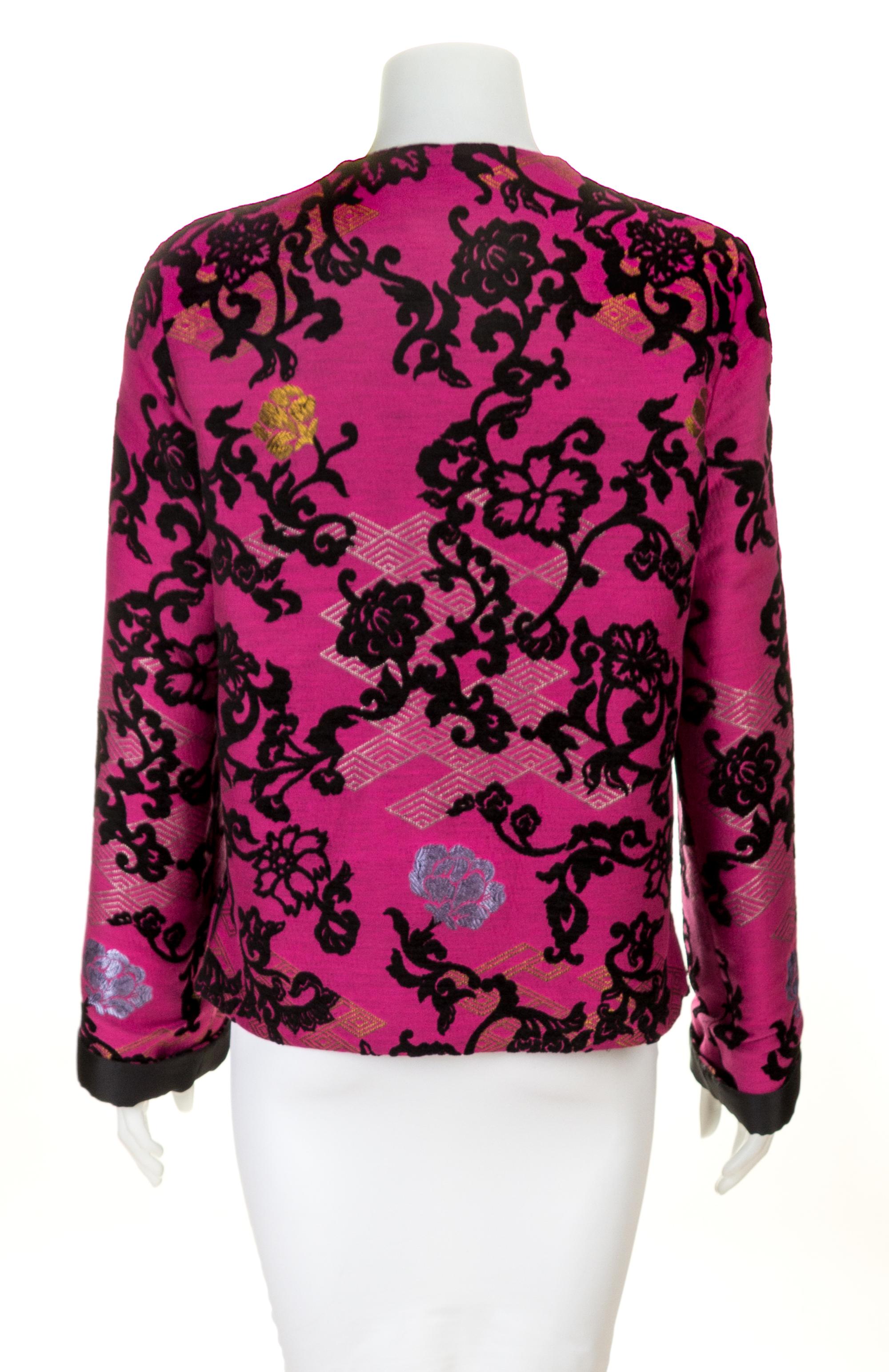 An Etro Hot Pink and Black Floral Embellished Jacket, Size 42.