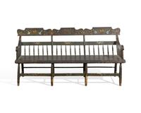 A Green-Painted and Decorated Windsor Bench