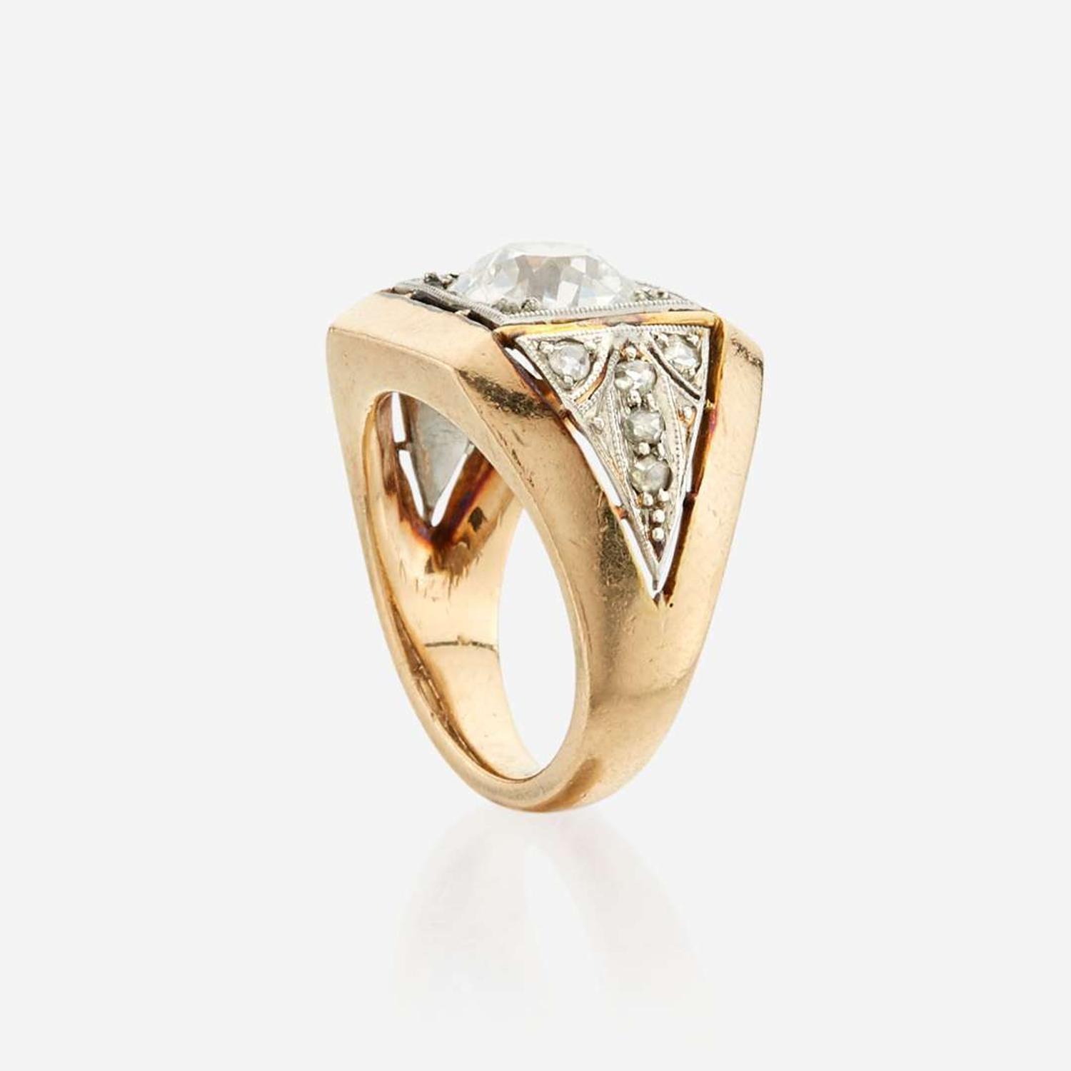 A diamond, gold, and platinum ring