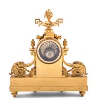 A Louis XVI Style Malachite and Gilt Bronze Mantel Clock