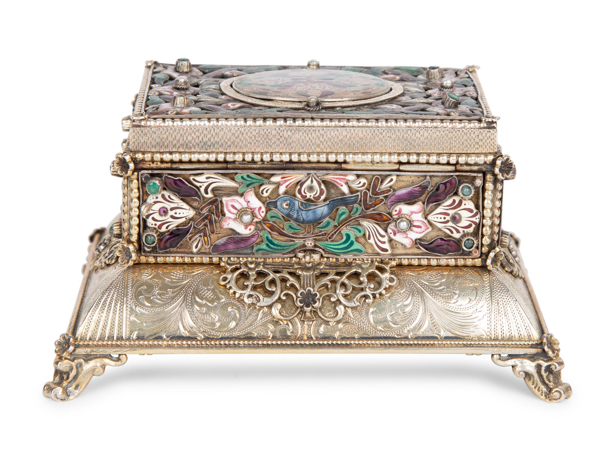 A Continental Enameled Silver Gilt Singing Bird Automaton Box — 19TH CENTURY