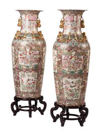 A Pair of Famille Rose Porcelain Floor Vases