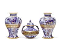 A Wedgwood Three-Piece Parcel-Gilt Garniture