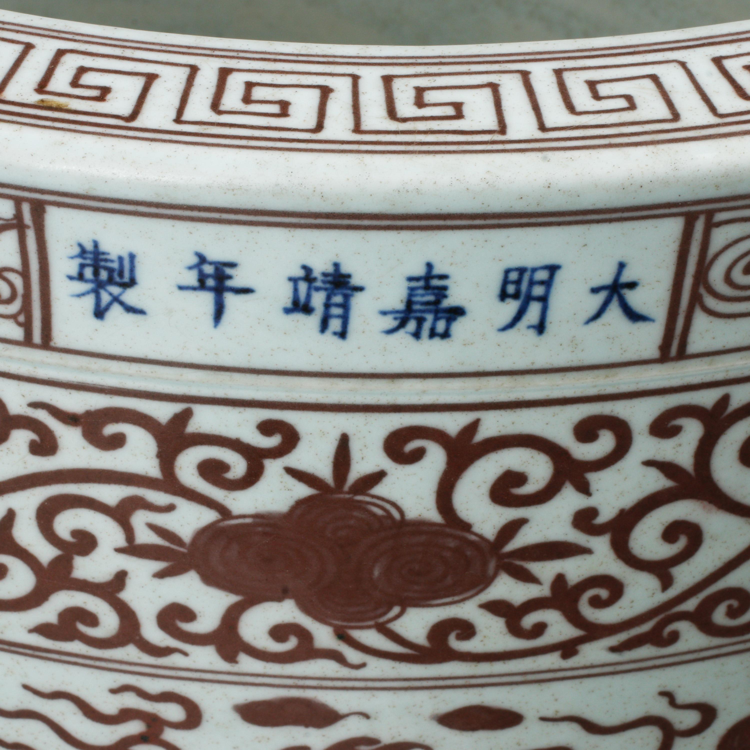 A Pair of Chinese Porcelain and Iron Red Decorated Jardinières