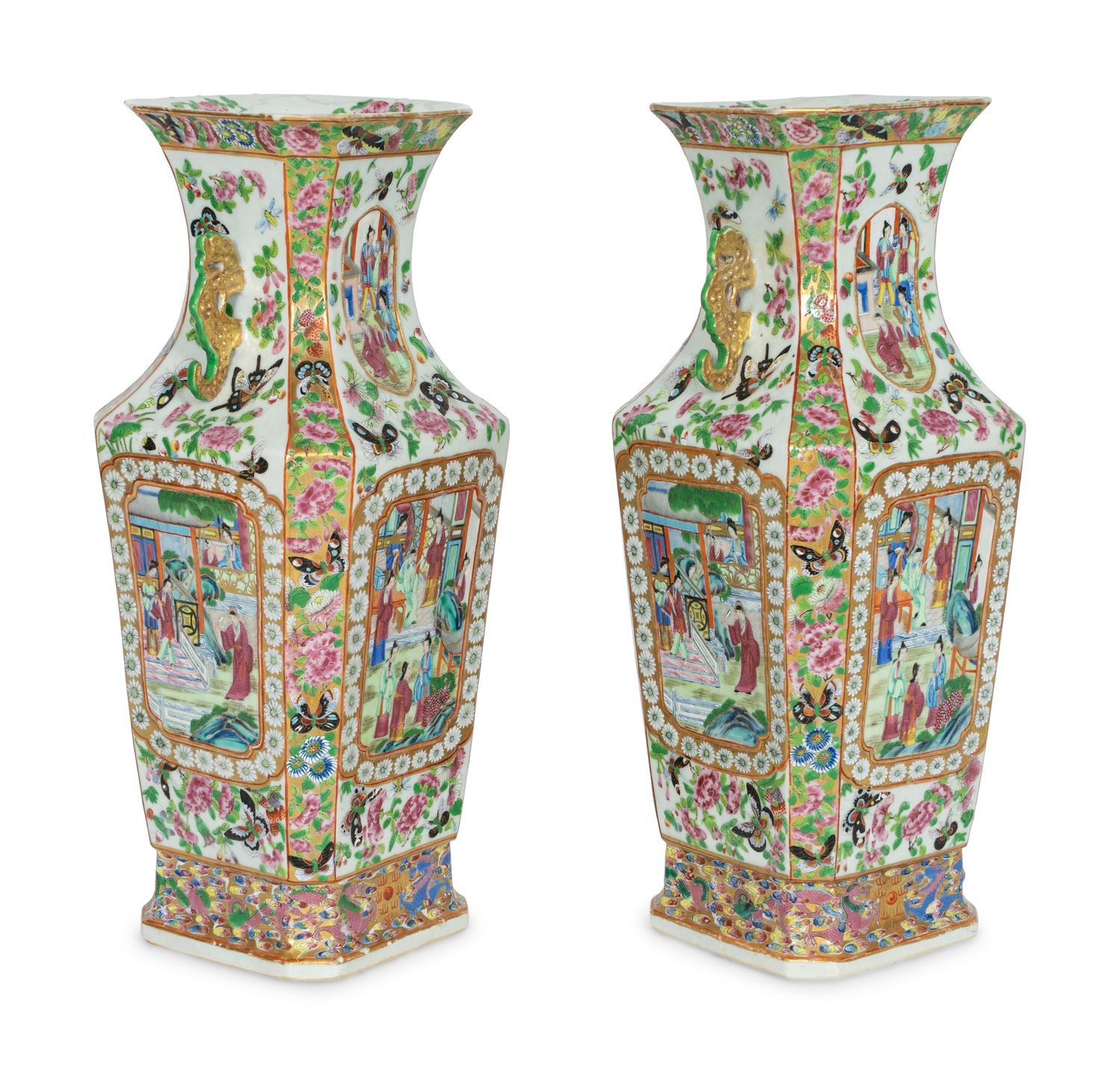 A Pair of Chinese Export Famille Rose Porcelain Vases